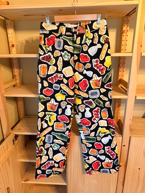 Lisa Says Gah Denim - Lisa Says Gah Black Wide-Leg Jeans with Colorful Market Print